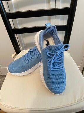 Light Blue Knit Slip-On Sneakers with White Sole